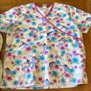 Disney scrub top eyeore and flowers  bundle of 2